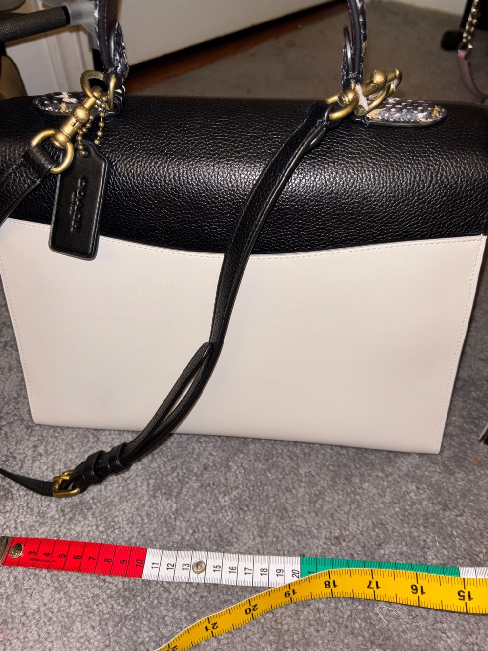 Coach Black and Cream Top-Handle Women's Satchel with Snakeskin Accent - Picture 3 of 14